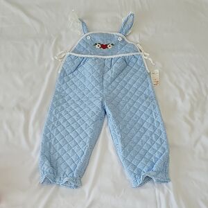 Baby Blue Quilted Kids Overalls with Strawberry Applique